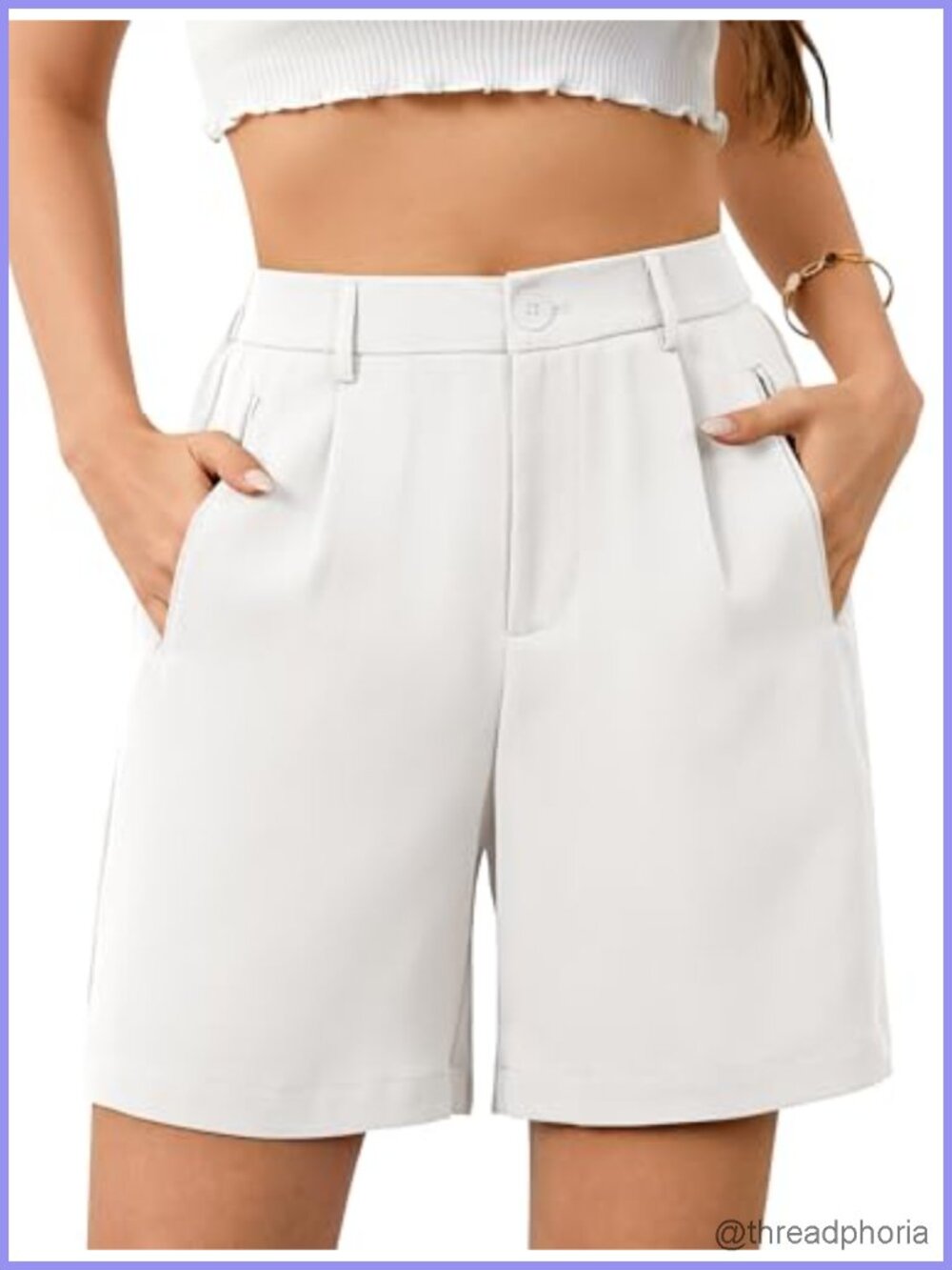 High Waisted Bermuda Wide Leg Tailored Shorts with Pockets